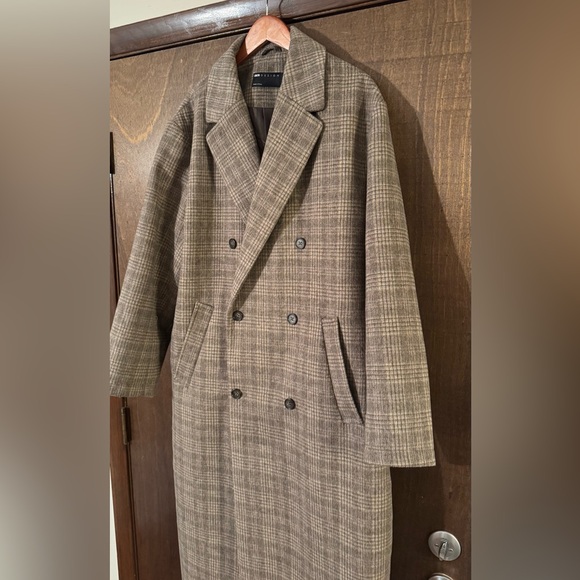 Men’s long plaid soft touch overcoat size large - Picture 3 of 5